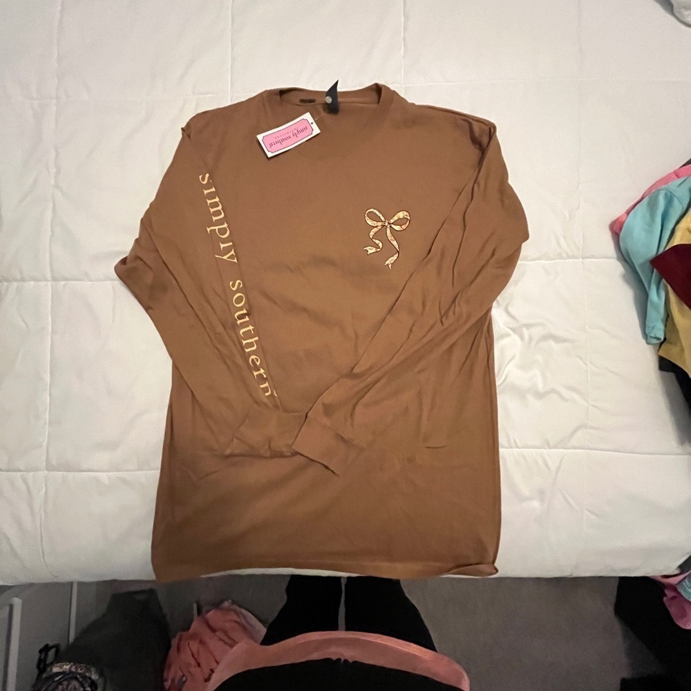Simply Southern Long Sleeve Shirt with Bow Design. Size Medium - Picture 2 of 3
